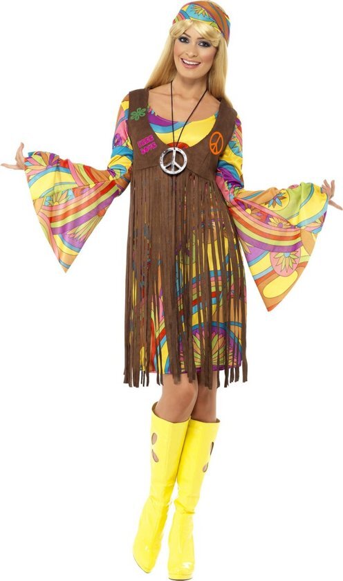 Smiffys Hippie jurkje met franjes 60s verkleedkleding dames maat 48/50