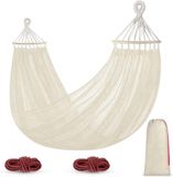 Sans marque Hamac pour jardin et camping - filet en nylon super doux - barre anti-roulement - sac de transport - capacité de charge 250 kg