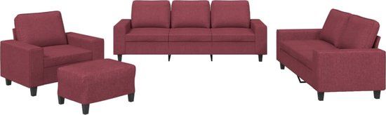 vidaXL 4-delige Loungeset Stof Wijnrood