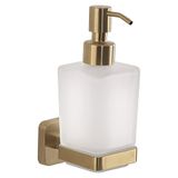 Gedy Tonga Zeepdispenser voor aan de muur, mat goud, roestvrij staal en glas, inhoud 220 ml, 6,3 x 11,7 x 17,3, zelfklevend, zonder boren