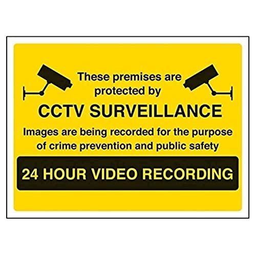 VSafety Warning, Closed Circuit Television 24 Hour Video Recording (Yellow) Sign - 200mm x 150mm - 1mm Rigid Plastic