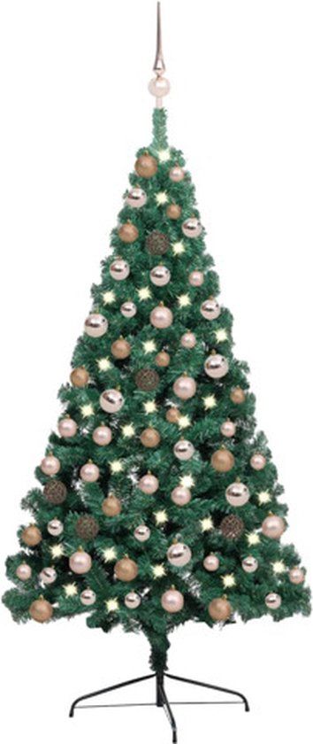vidaXL Kunstkerstboom met verlichting en kerstballen half 120 cm groen
