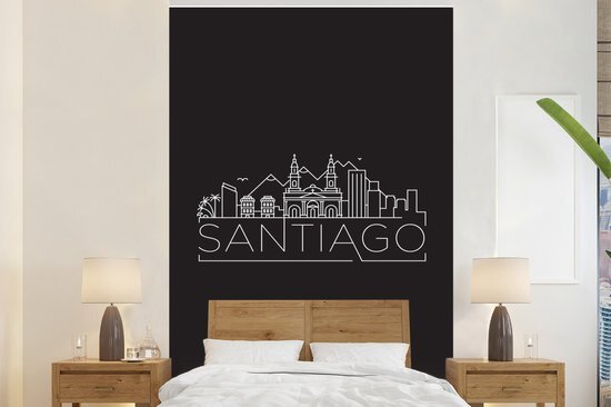 Nr1Wallpaper Behang - Fotobehang Skyline Santiago zwart op wit - Breedte 195 cm x hoogte 300 cm