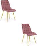 LEOBERT Set van 2 eetkamerstoelen SPLIT – Fluweel donkerroze – Gouden poten – Modern design