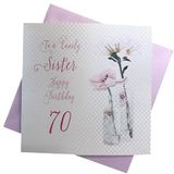 White Cotton Cards Paardebloem, Happy Lovely Sister 70 inch handgemaakte 70e verjaardagskaart, wit, bd65-70, 16 cm x 16 cm