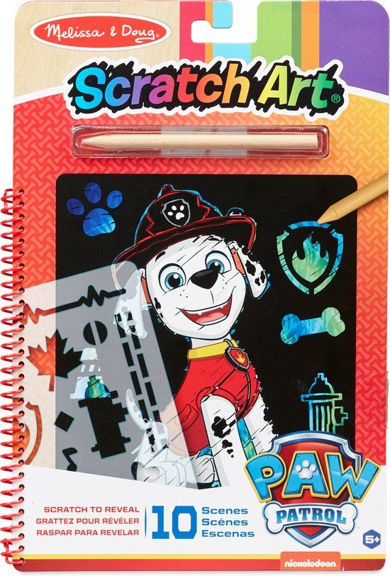 Melissa & Doug PAW Patrol Scratch Art Pad - Activiteitenkrasblok Marshall (10 taferelen)