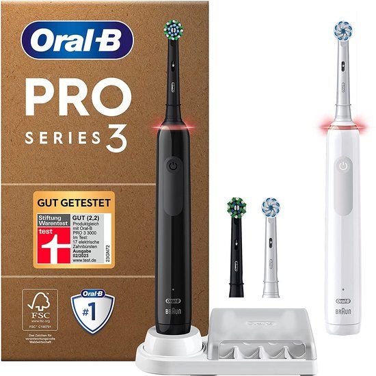 Oral-B Pro Series 3 Plus Edition - Elektrische Tandenborstel Set (2 stuks) - Zwart/Wit