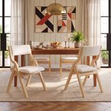 OKWISH Eetkamerstoel Set Van 2 – Klapbaar Massief Hout Met Armleuningen – Stof – Beige
