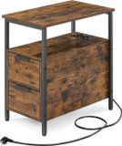 VASAGLE Bijzettafel, nachtkastje met stekkerdoos, 2 laden, salontafel, nachtkastje voor woonkamer, slaapkamer, vintage bruin-klassiek zwart LET325B01
