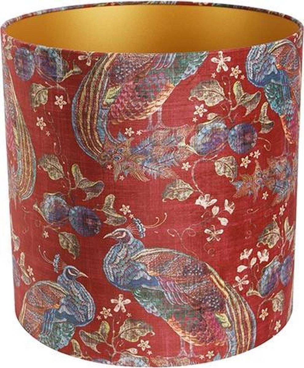 QAZQA Cilinder Velours Lampenkap - Ø 40 cm - Rode Pauw Print