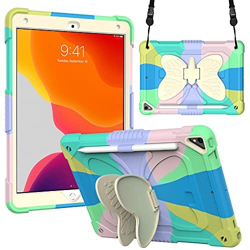 Aowdoy Schokbestendige beschermhoes voor iPad 10,2 inch, iPad 9e / 8e / 7e generatie, robuuste beschermhoes met penhouder, draaibare houder, robuuste beschermhoes voor iPad 10,2 inch 2021/2020/2019.