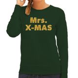 Bellatio Decorations Foute Kersttrui sweater voor dames - Mrs. x-mas - groen - met gouden glitter letters - kerstkleding / kerst outfit S