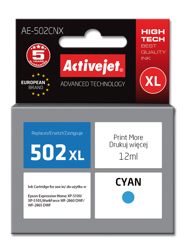 ActiveJet AE-502CNX inkt (vervanging van Epson 502XL W24010; Supreme; 12 ml; blauw) single pack / cyaan