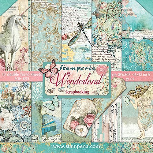 Stamperia SBBL38 Papierblok 10 vellen dubbelzijdig Wonderland, papier, meerkleurig, 30,5 x 30,5 (30,5 x 12 inch)