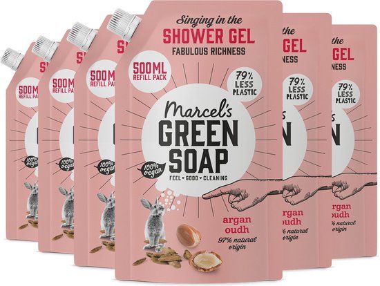 Marcel's Green Soap Douchegel Navulling - Argan & Oudh - 6 x 500ml