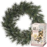 Decoris Kerstkrans Malmo 60 cm Groen Kunststof met Warm Wit LED Verlichting