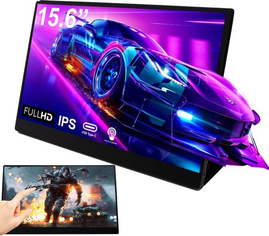 Pora&co - IPS Portable Game Monitor - 15.6 Inch - Full HD - Touchscreen - HDMI & USB-C