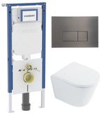 Geberit QeramiQ Dely Toiletset - 36.3x51.7cm - Diepspoel - Rimless - Geberit UP720 Inbouwreservoir - Softclose Toilet Zitting - Gunmetal Bedieningsplaat