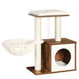 FEANDREA WoodyWonders Kleine kattenboom voor kittens, moderne kattentoren | Moderne kattentoren voor binnenkatten, verwijderbare wasbare kussens, rustiek bruin, CAEN Collection UPCT122X01
