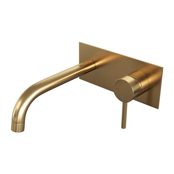Brauer Gold Edition wastafelkraan inbouw ColdStart met inbouwdeel en gebogen uitloop type B2 greep messing geborsteld goud 5-GG-004-B2