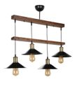Industriële rustieke Kroonluchter, houten body en metalen cap, diameter 15 cm, hoogte 80 cm, verstelbaar, E27-fitting, bruin en zwart, perfect voor country huizen
