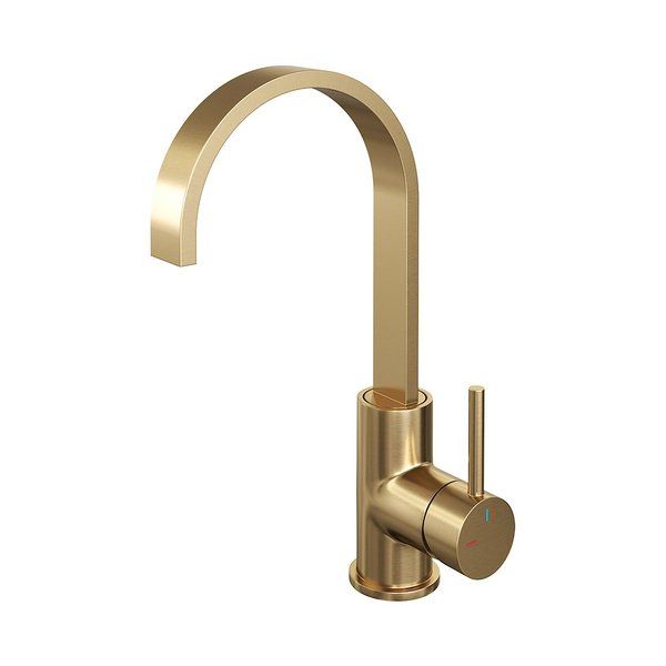 Brauer Gold Edition Wastafelmengkraan hoog model platte uitloop ColdStart messing geborsteld goud 5-GG-003-S3