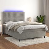 vidaXL Boxspringbed met matras en LED-verlichting, lichtgrijs, 140x200 cm, fluweel