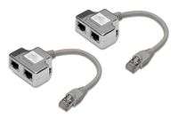 DIGITUS DN-93904 - Netwerkkabeladapter Ca 5e - 2 stuks / 1 paar - 2 signalen over 1 kabel - Cat5e LAN Splitter - Ethernet RJ45 Adapter - Compatibel met PoE Mode A - Zilver