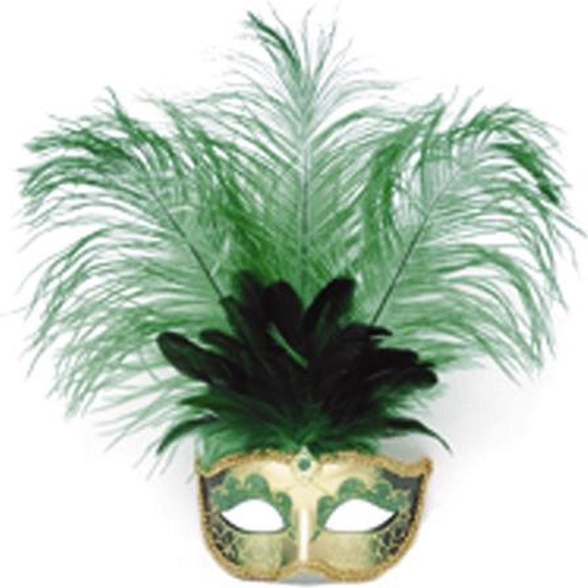 Feestbeest.nl Venetiaans masker grote veer groen - Groen - EAN: 8714438284681