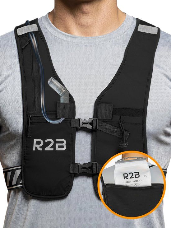 R2B Hardloopvest met Waterzak en Opbergvakjes - 2 Liter - One Size - Reflecterend - Unisex