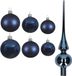 Decoris Kaemingk B.V. Groot pakket glazen kerstballen donkerblauw glans/mat 51 stuks - 4-6-8 cm incl piek glans 26 cm