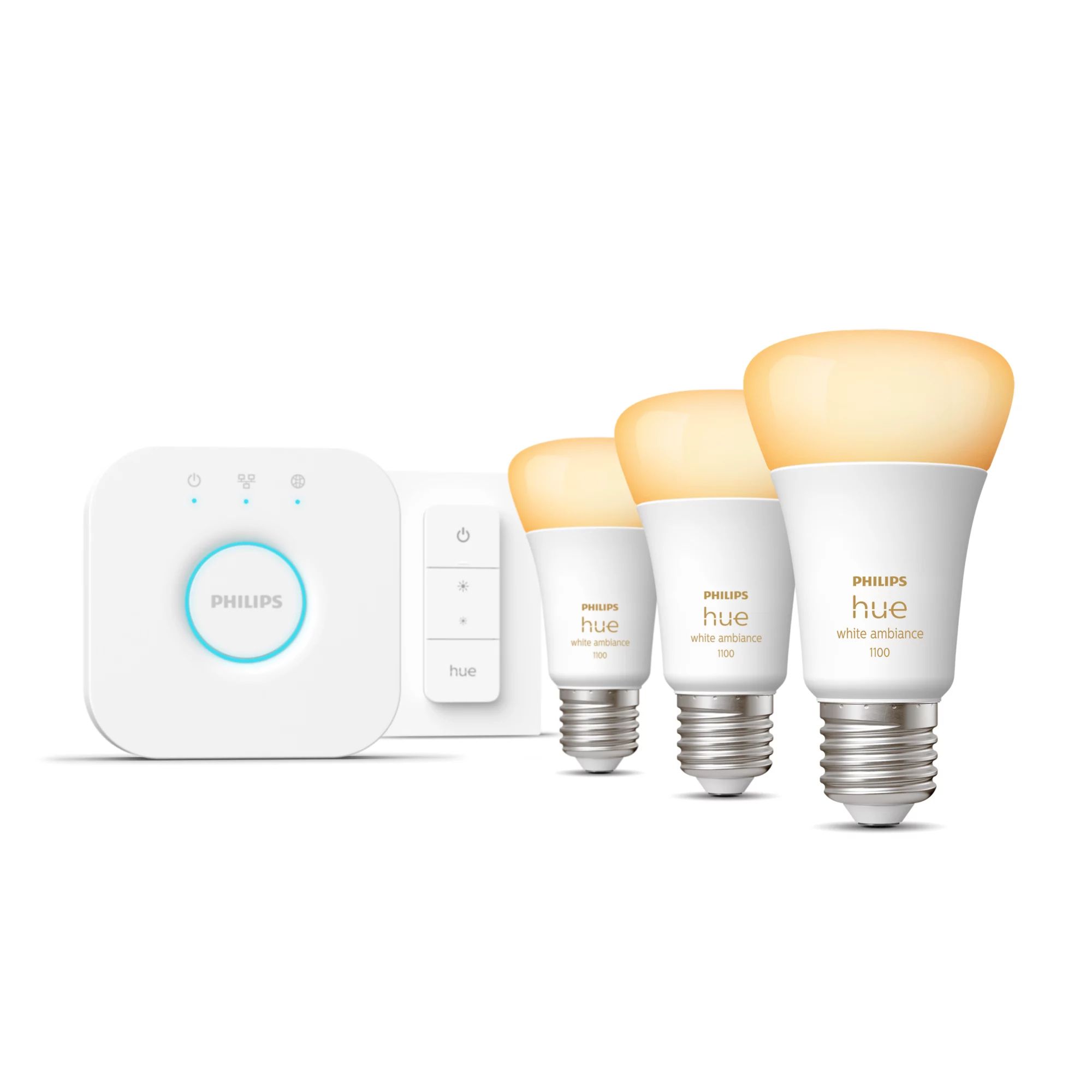 Philips Hue White Ambiance Starter Kit - E27 LED Smart Bulbs (3-Pack) + Dimmer Switch