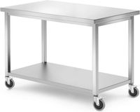 HENDI Werktafel met plank – roestvast staal – 1200x600x850 mm – mobiele tafel met zwenkwielen