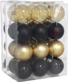 Gerimport Boules de Noël - 48x - 6 cm - Noir/Or - Plastique
