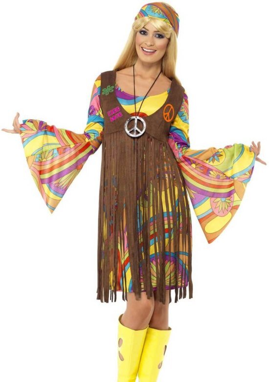 Smiffys Groovy Lady kostuum Hippie verkleedkleding dames maat S 36-38