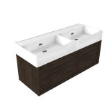 Saniclass Holz Frame Badkamermeubelset - 120x45x52cm - Legend keramische wastafel wit - 2 wasbakken - zonder kraangaten - 1 lade - mat eiken charcoal (hout) SW1420773/SW1382552