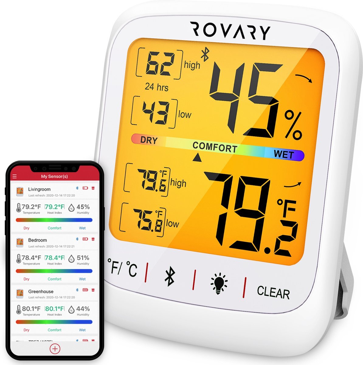 onderpand bundel Oost Rovary Hygrometer met App RH10- luchtvochtigheidsmeter - thermometer voor  binnen - hygrometer voor binnen - thermometer - Digitaal | Prijzen  vergelijken | Kieskeurig.nl