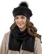 Vivisence Dames Winter Baret En Sjaal Set - Wolmix Met Wol En Acryl Met Pompon Van Imitatiebont - Zwart