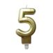 Homéa Birthday Candle Number 5 with Plastic Holder, H 7.5 cm, Gold Colored