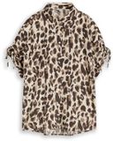 Tom Tailor - Losvallende blouse met strikken - Maat 46 - brown beige leo print
