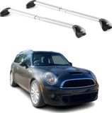 Omac Barres de toit transversales certifiées Tüv pour Mini Clubman Mk1 R55 2007-2014 – Verrouillables (4 antivols) – Charge max 100 kg – Sangle inox + protection caoutchouc argent