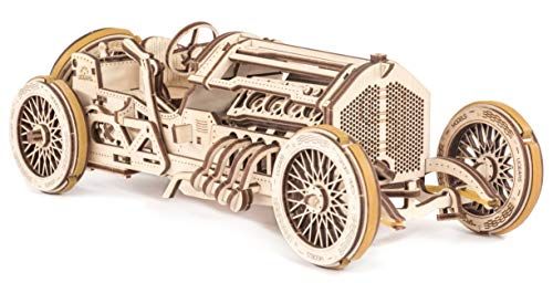 Ugears 70044 U-9 Grand Prix racewagen modelbouwauto zelf bouwen, retro oldtimer auto met motormodelbouwset van hout,