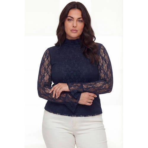 Colourful Rebel Curve gebloemde top met col donkerblauw