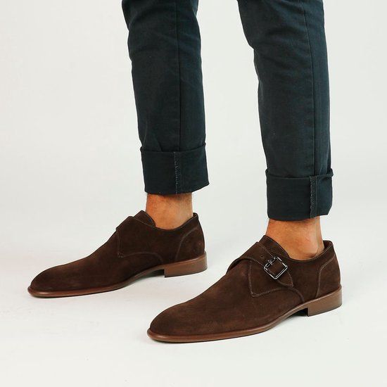 Manfield - Heren - Bruine suède gespschoenen - Maat 40