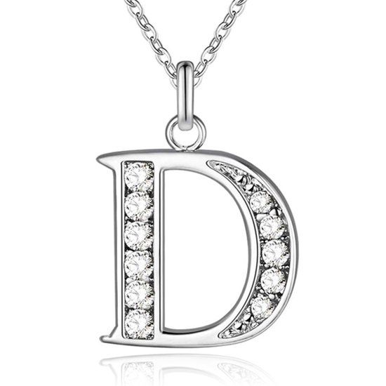 LGT JWLS Lookinggoodtoday Zilverkleurige Letter D Dames Ketting met Zirkonia