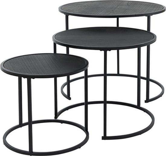 H&S Collection Bijzettafelset - 3 st - zwart - Industrieel - Metaal - 55.5 cm