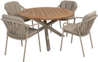 4 Seasons Outdoor Manitoba Prado dining tuinset 130 cm rond 5 delig zand teak Taste 4SO