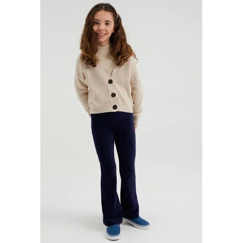 WE Fashion velours flared broek donkerblauw