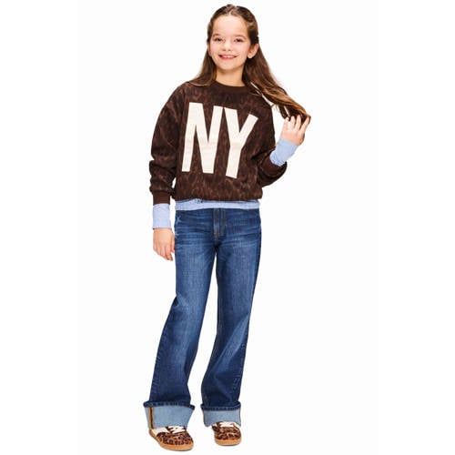 Retour Jeans oversized sweater met panterprint - donkerbruin
