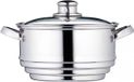 Unyqoos® Insert vapeur universel pour casseroles d'un diamètre de 16/18/20 cm – acier inoxydable avec couvercle en verre, argenté